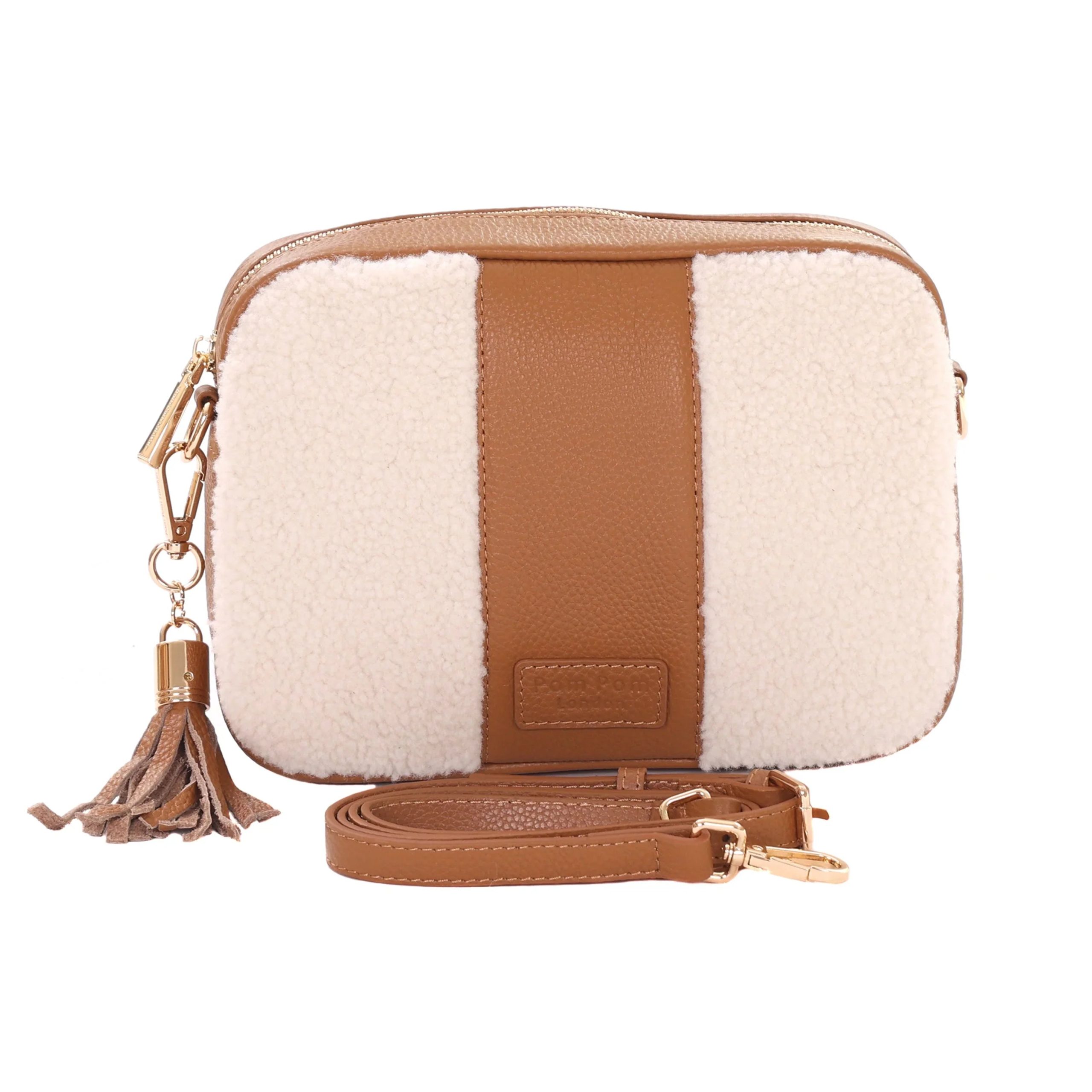 city faux fleece & leather bag maple