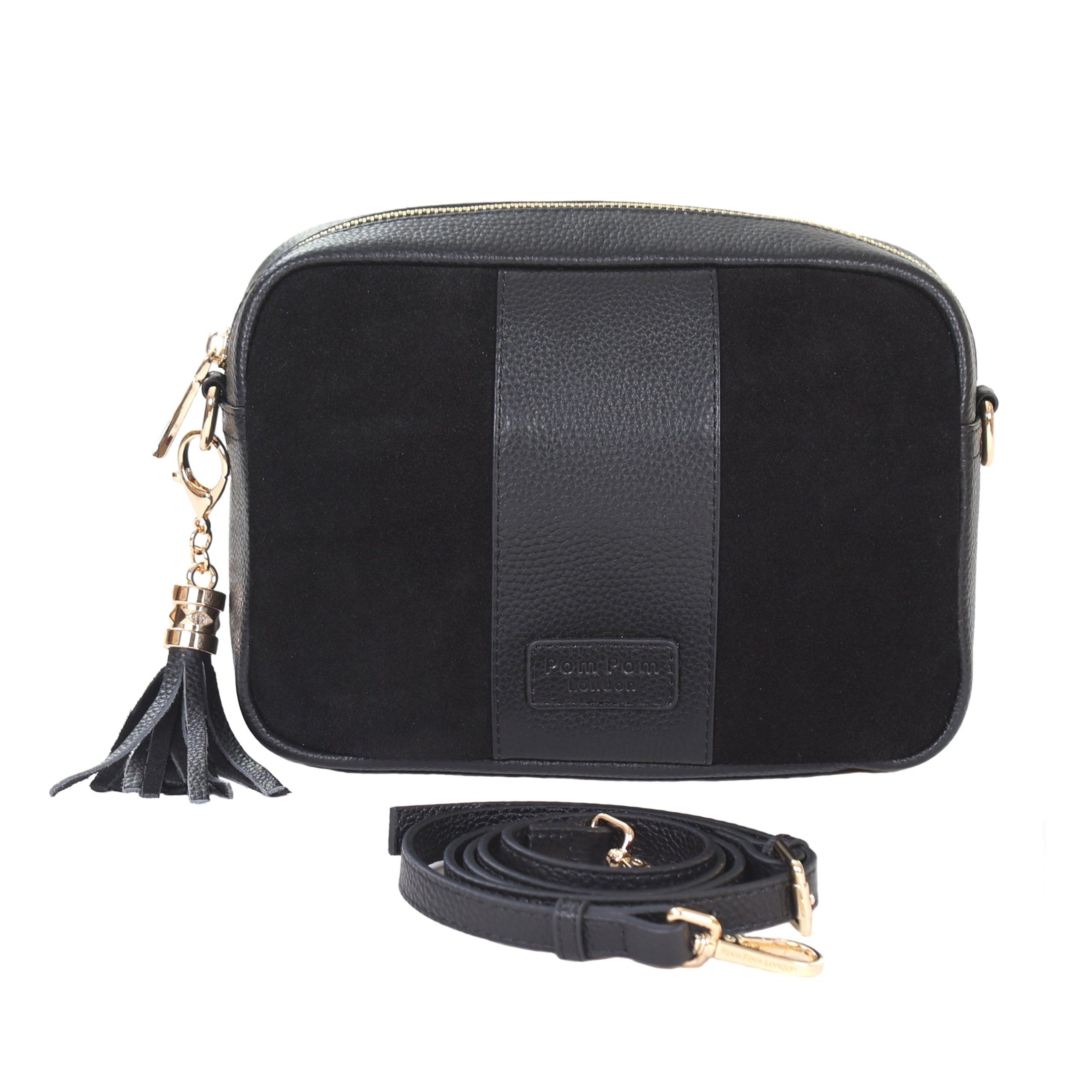 city suede & leather bag black