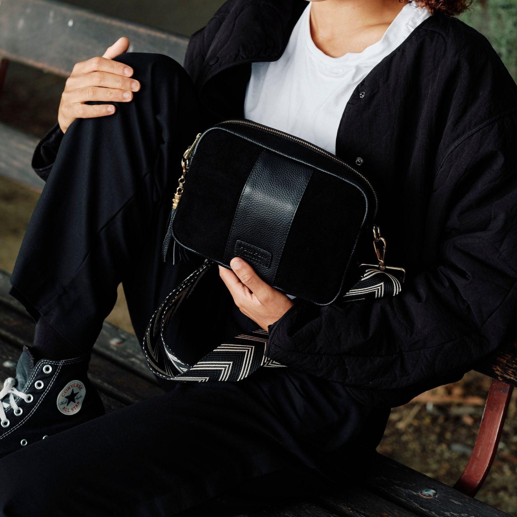 city suede & leather bag black