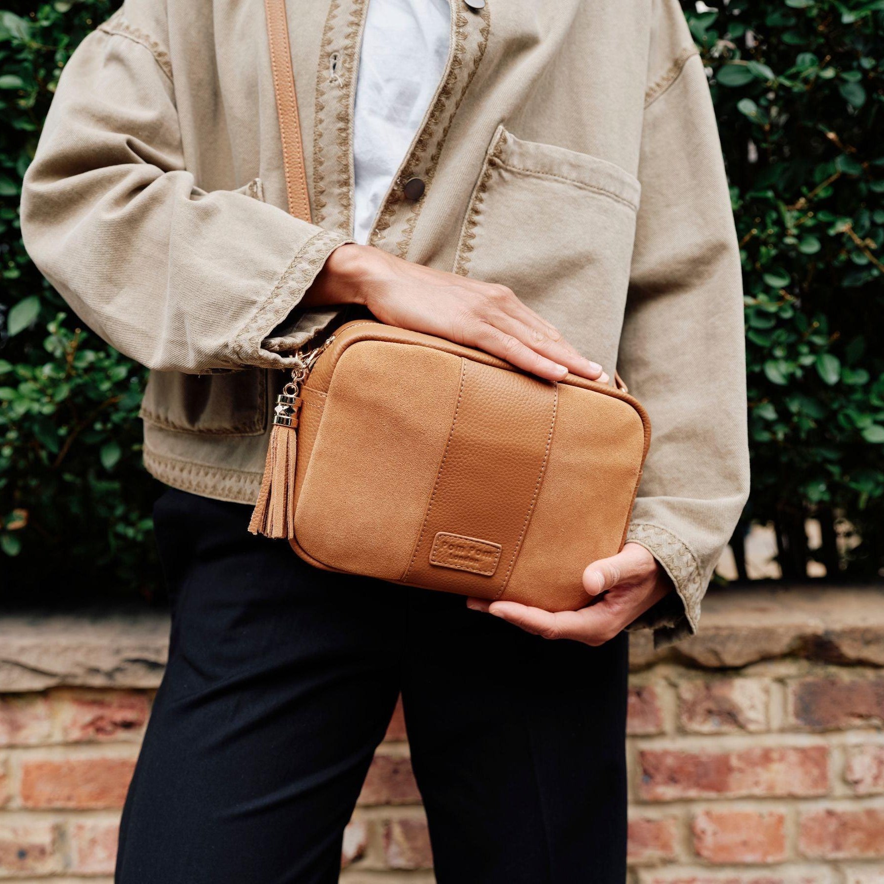 city suede & leather bag maple