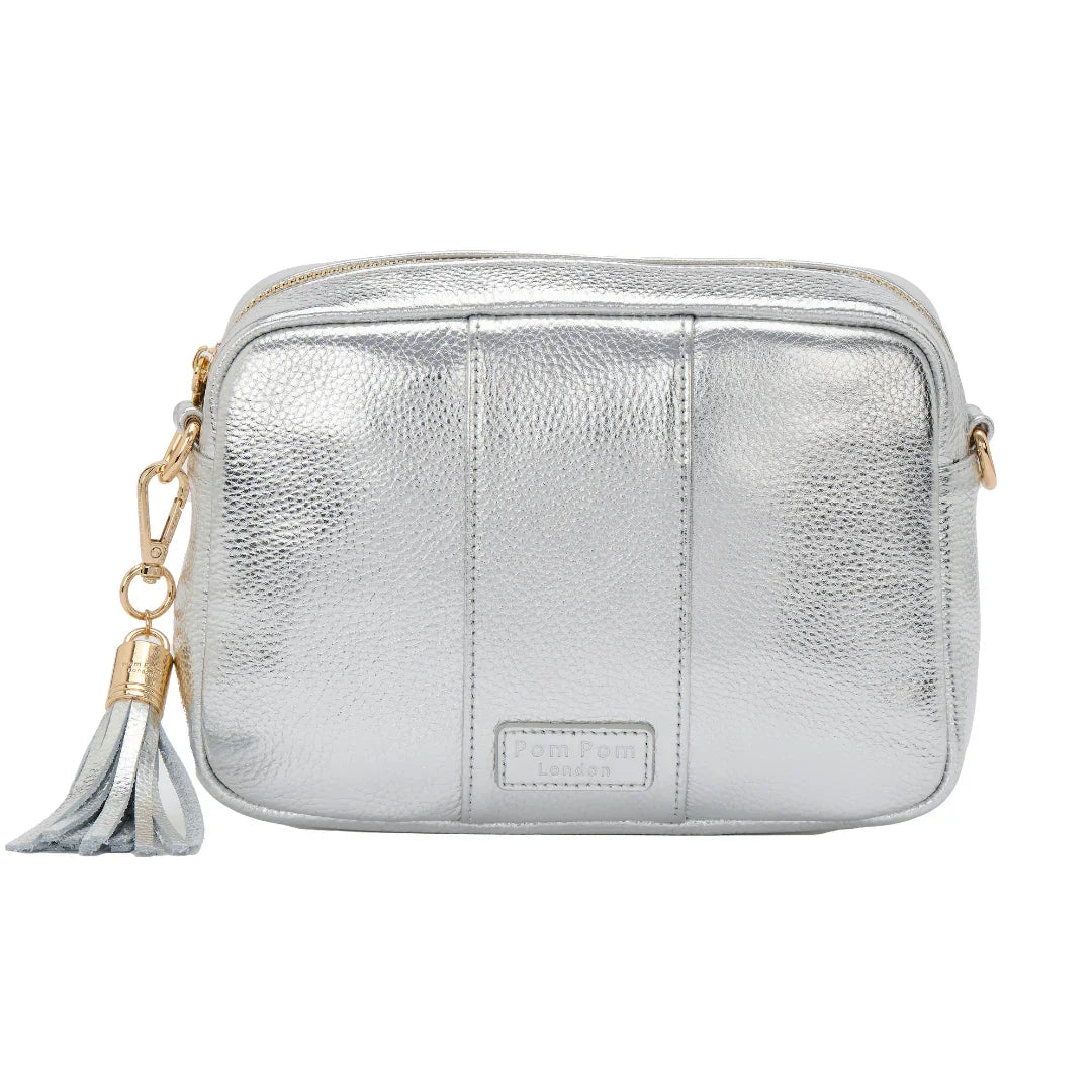 Metallic Silver Crossbody Bag: Premium Leather for Day-to-Night Glamour