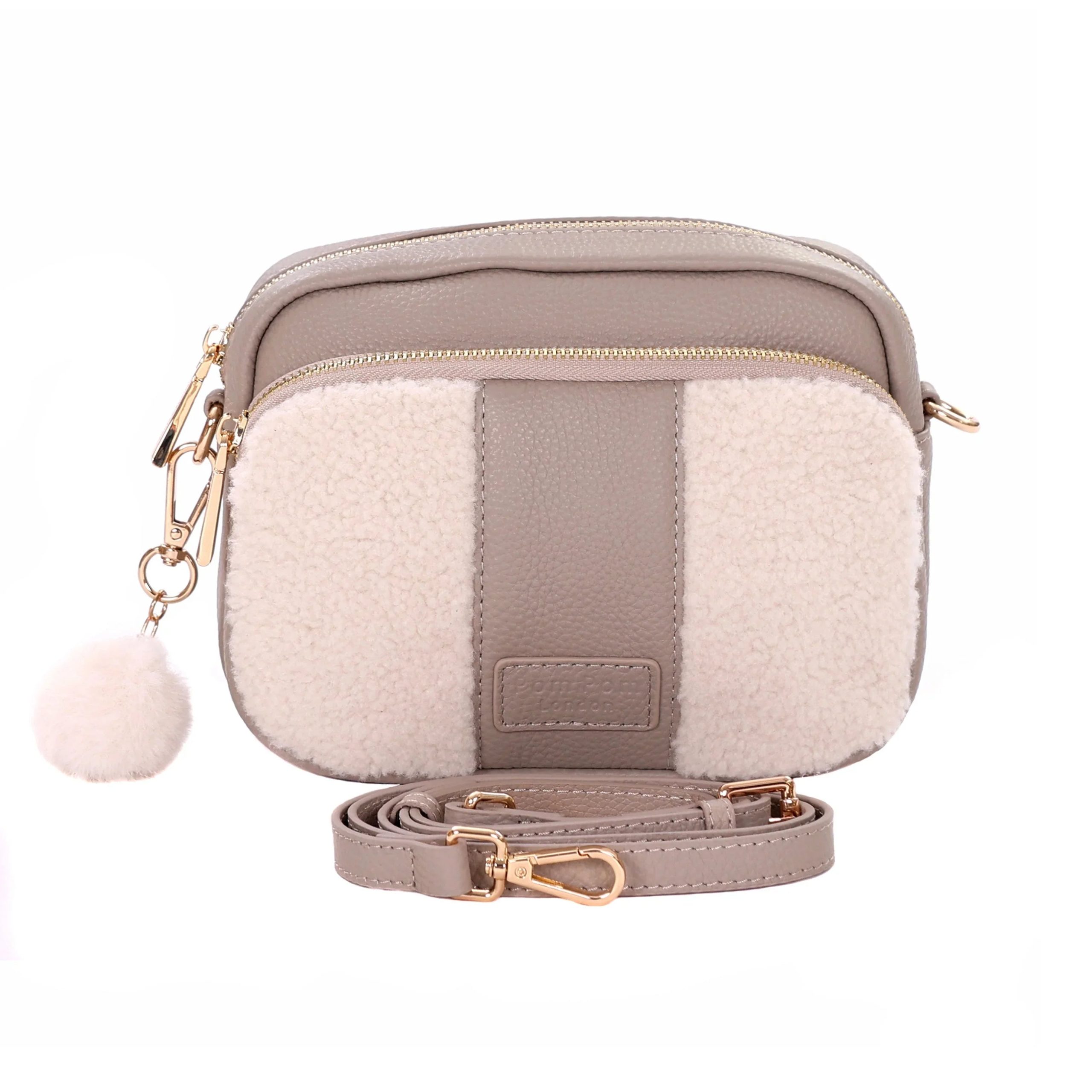 original faux fleece & leather bag stone