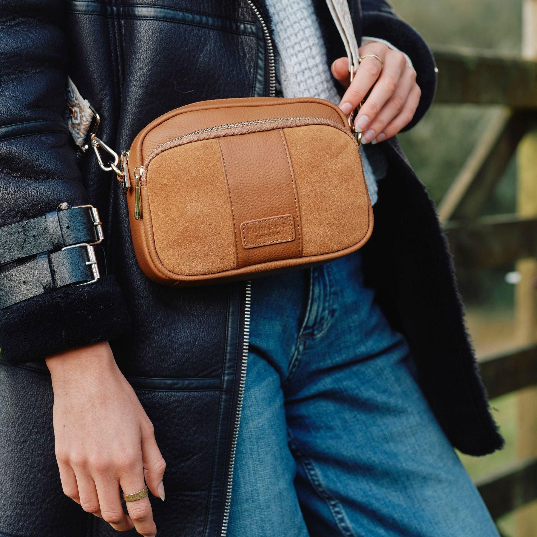 original suede & leather bag maple