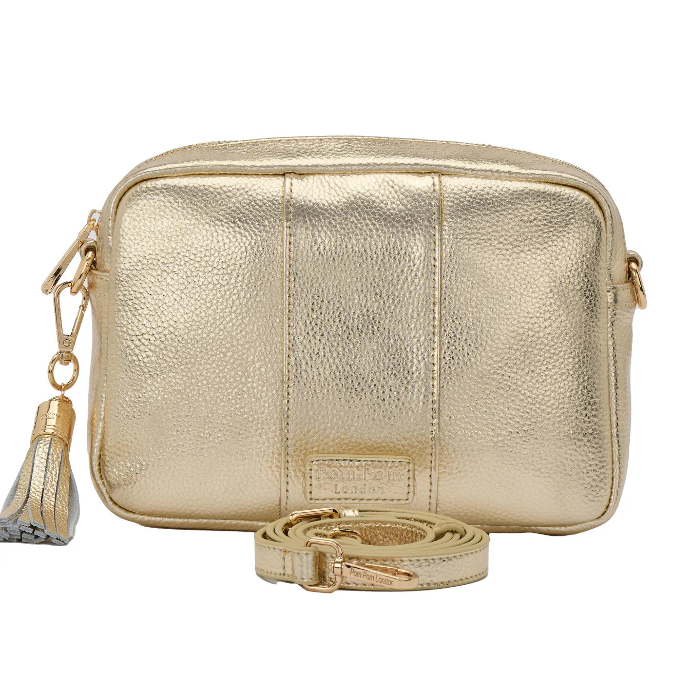 pom pom london city bag metallic gold
