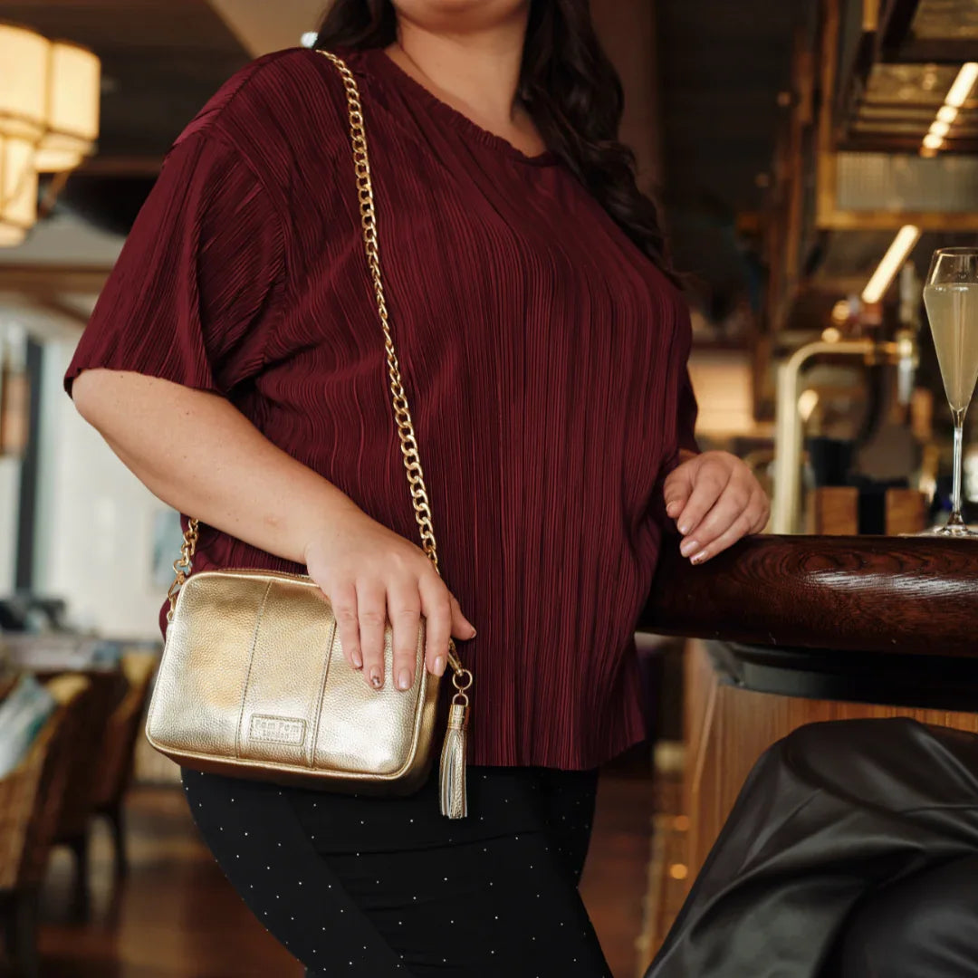 pom pom london city bag metallic gold