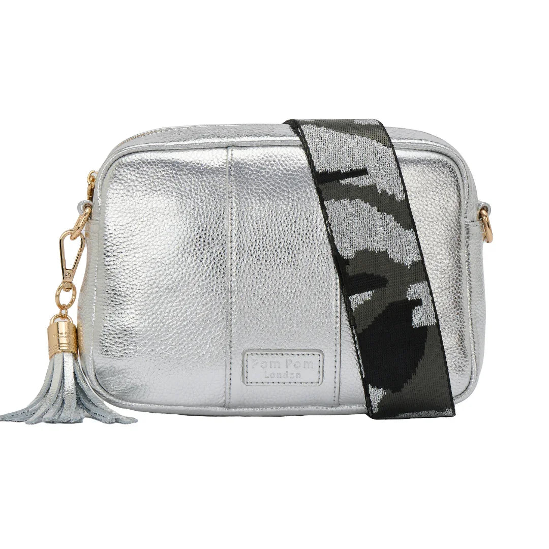 pom pom london city bag metallic silver