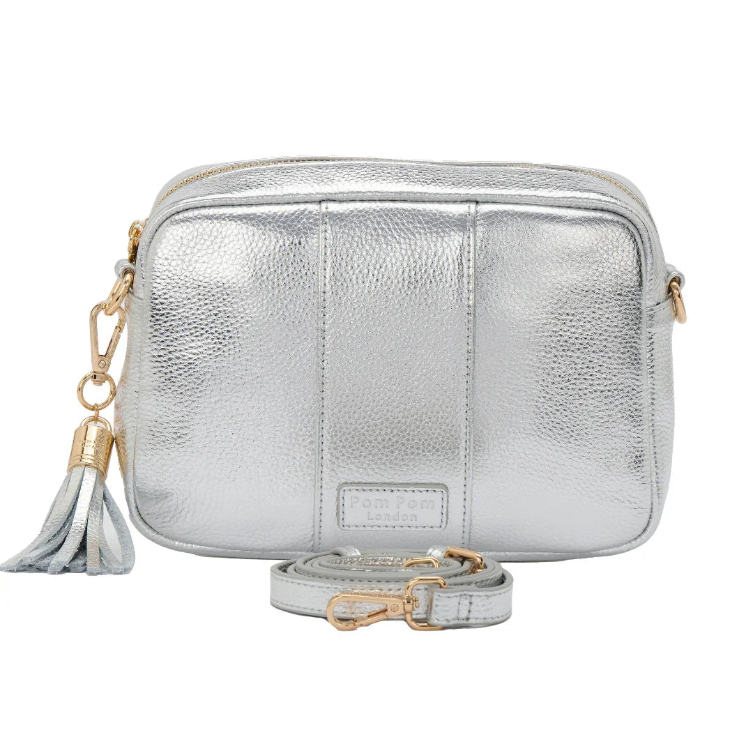 pom pom london city bag metallic silver
