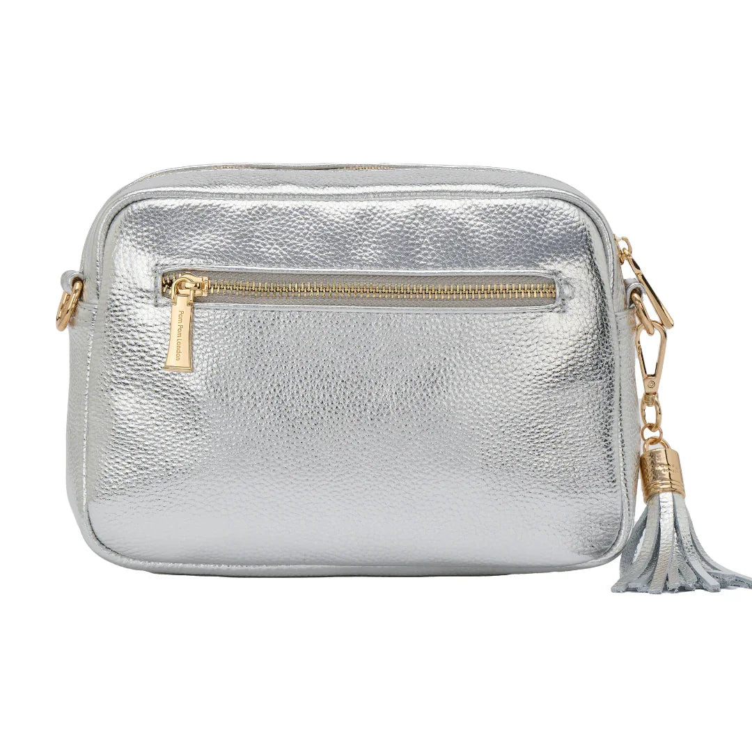 pom pom london city bag metallic silver