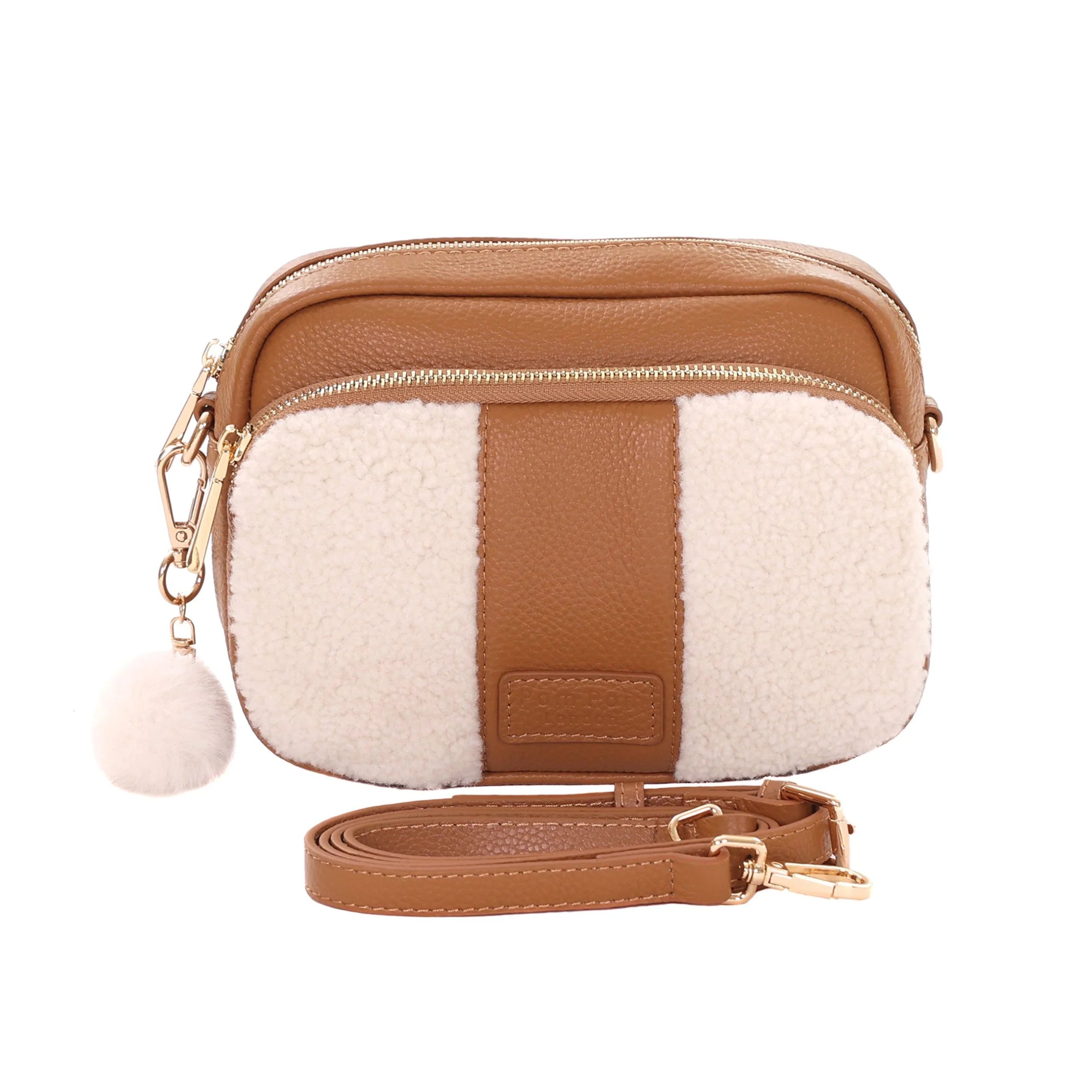 original faux fleece & leather bag maple