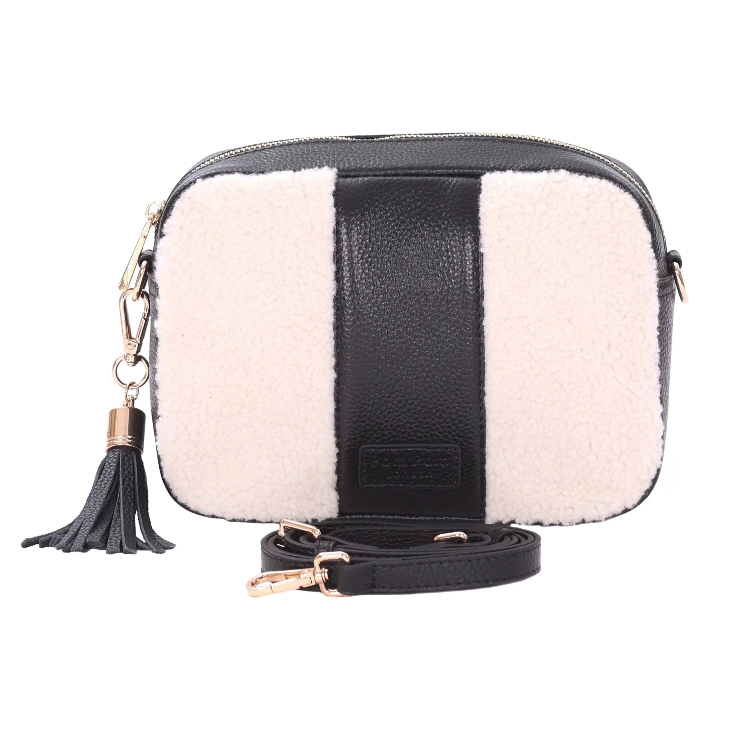 city faux fleece & leather bag black