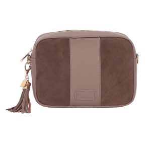 Elegant Mocha Suede & Leather Crossbody Bag – Sophisticated Everyday Style