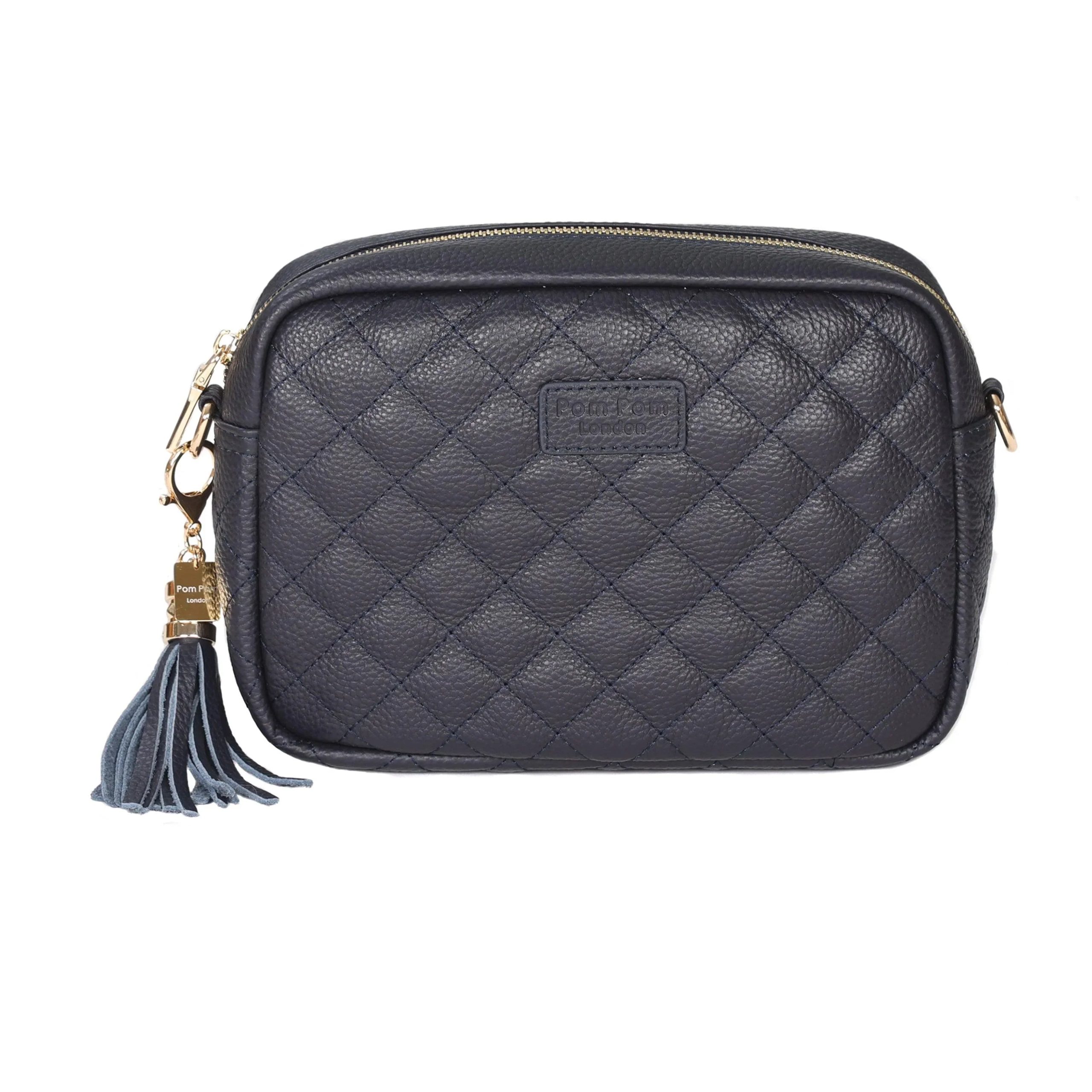 Elegant Navy Quilted Leather Crossbody Bag | Compact & Timeless | Free Tassel Keyring & Dust Bag