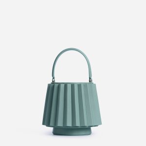 Elegant Pleated Leather Mini Bag – Zig-Zag Fold Lantern Design