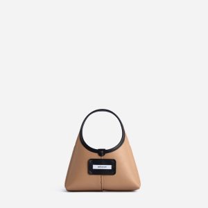 Italian Leather Mini Hobo – Curved Silhouette with Contrast Trim, Detachable Strap
