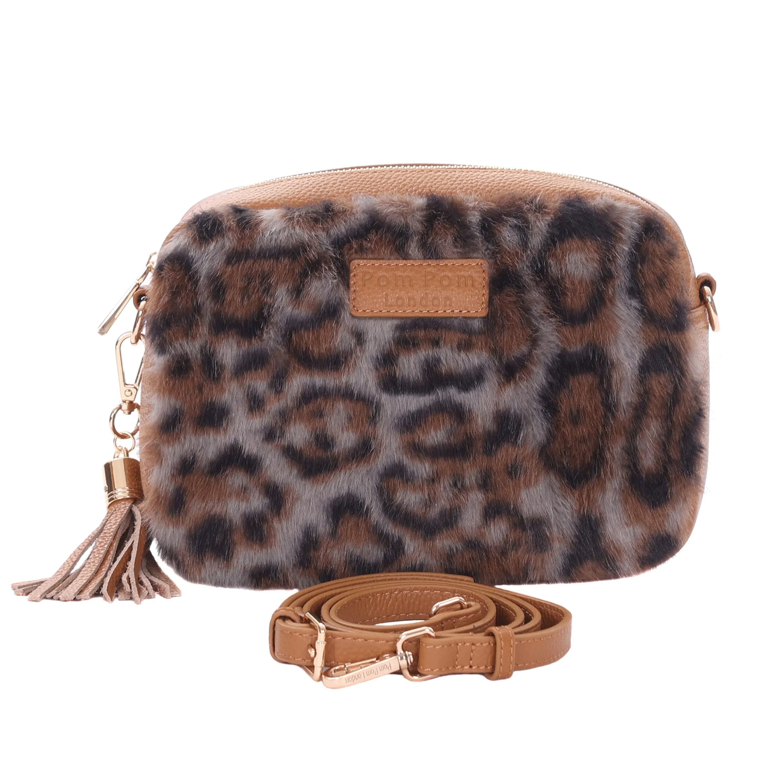 pom pom london city bag leopard print faux fur maple bundle
