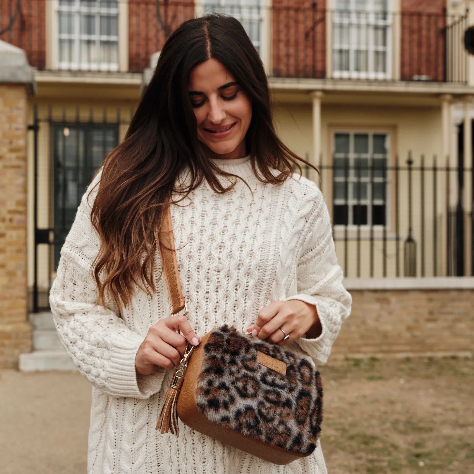 pom pom london city bag leopard print faux fur maple bundle