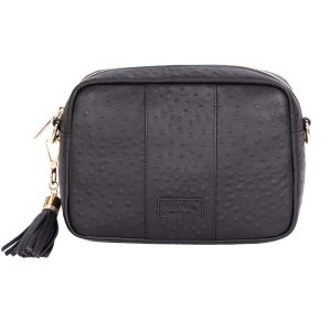 Luxurious Ostrich-Textured Black City Bag | Limited Edition Handcrafted Crossbody