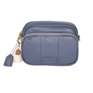 Slate Blue Full-Grain Leather Crossbody Bag – Handcrafted Elegance with Free Dust Bag & Keyring