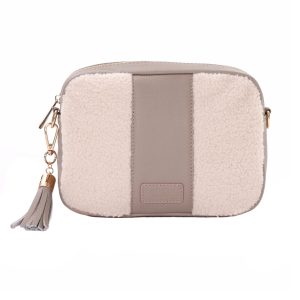 Stone Faux Fleece & Leather Crossbody Bag – Cozy Chic Everyday Companion