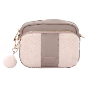 Stone Faux Fleece & Leather Crossbody Bag – Cozy Elegance for Autumn & Winter