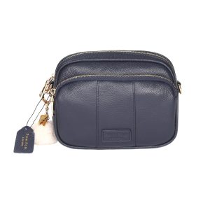 Timeless Navy Leather Crossbody Bag – Handcrafted Elegance with Smart Organization